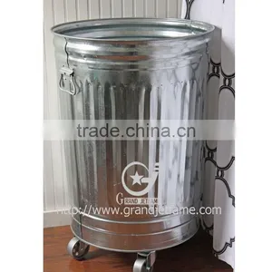 Galvanized Garbage Can Trash Can Waste Can With Wheels thumbnail-1