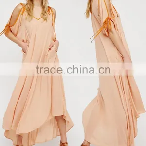 Summer Beach Flowy Effortless Sexy Ladies Nighty Maxi Dress With Cutout Shoulder HSD5948 thumbnail-1