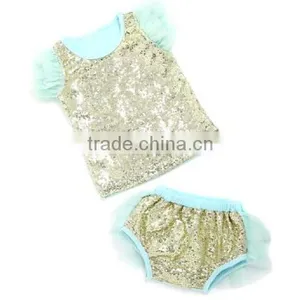2017 Wholesale Children Boutique Clothing Baby Clothes Wear In Fall , High Quality Sequin Baby Shiny Outfits thumbnail-4