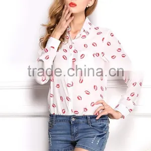 2015 Newest Hot Sell Best Summer Fashion Lip Prints t Shirt Ladies Blouse Designs Women Shirt With Long Sleeve thumbnail-4