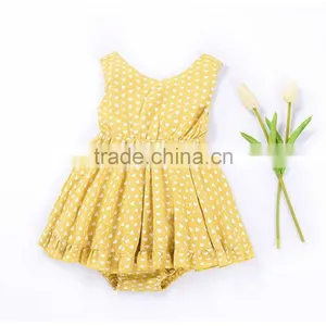 2017 New Design Hot Sale Summer Dress 2017 Wholesale Cotton Clothing Boutique Custom Kids Sleeveless Baby Little Girl Gold Dress thumbnail-2