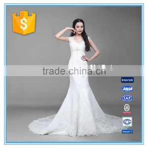 Fashion V Neck Tulle White Handmade Beaded Embroidery China Custom Made Wedding Dress thumbnail-1