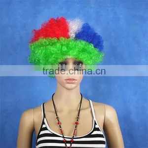 Women Football Cup National Flag Fans Wig Fanatic Halloween Colorful Party Wig Afro Kinky Curly Wigs Synthetic thumbnail-2