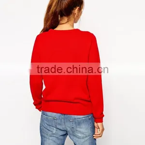 Merry Christmas Ladies Knitwear Crew Neck Cotton Sweater Red In Stock Women Clothings thumbnail-2