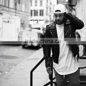 New Men 100 Cotton Plian Long Line t Shirt HipHop Elongated Style Tee thumbnail-5