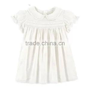 Toddler Girl's Smocked White Dress With Collar Design thumbnail-1