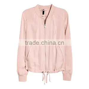 Khaki Green Soft Ribbed Collar Zip Bomber Jacket Womens Thin Coats and Jackets thumbnail-6