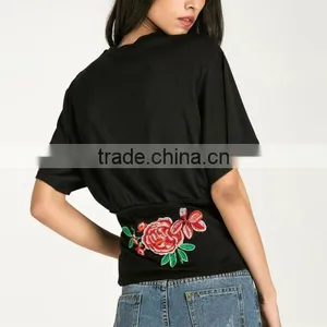 2017 Cotton Lace Up Women Short Sleeve T-Shirts thumbnail-4