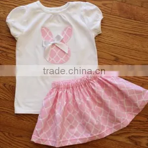 Factory Wholesale Girls Fashion Short Skirts Set Girl Summer Pink Embroidered Rabbit Small Skirt Set Baby Clothes Organic thumbnail-1