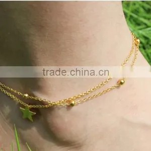 Double Layer Stars Beads Charm Foot Sandal Chain Anklet Bracelet Jewelry Silver Gold thumbnail-1