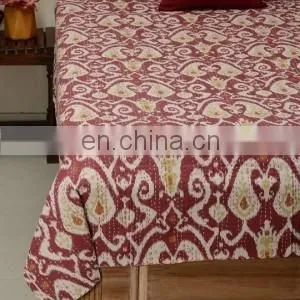 Handmade Ikat Queen Size Cotton Kantha Quilt Throw Bed Cover thumbnail-2