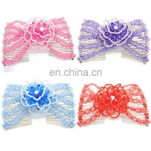 Lady Hair Accessory Magic Beaded Metal Teeth Comb thumbnail-1