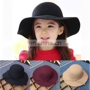 Children's Female Treasure British Hepburn Small Pepper Wave Big Brim Hat Retro Bow Woolen Hat Autumn and Winter Hat thumbnail-2
