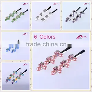 New Arrival Bottom Price Multi Colors Elegant Hair Grips Metal Crystal Decorated Bowknot Ceramic Beads Hair Clips For Girls Gift thumbnail-1
