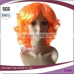 Womens Cheap Nice Orange Short Curly Synthetic Party Wigs thumbnail-1