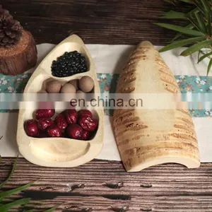 Wholesale European Boat Shape Creative Bamboo Root Multi Dried Fruit Candy Plate Cute Snack Tray for Home Decoration Divide thumbnail-3