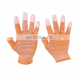 Cheap PU Coated Fingers Anti-static Polyester Nylon Cotton White Work Gloves thumbnail-3