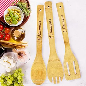 Bamboo Cooking Spoons Set With Logo Carved,bamboo Utensil Set Personalized Logo thumbnail-1