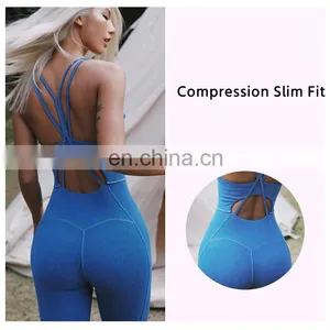 Sexy One Piece Yoga Gym Jumpsuit Ladies Dance Activewear Bra Leggings Jumpsuit Set Custom Logo Outdoor Sports Running Wear thumbnail-4