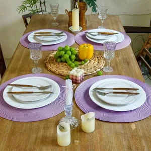 Purple 4 Table Mats for Dining Kitchen Tables Decorations Natural Woven Heat Resistant Place Mats 15 Inch Trivets for Hot Pots and Pans thumbnail-5