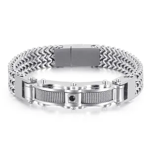 Luxury Bracelet for Men Gold Color 12MM Wide Stainless Steel Square Franco Link Chain Men's Wrist Bracelets With Magnet Clasp thumbnail-2