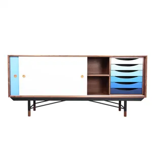 Finn Juhl 1955 Replica Arne Sideboard Mid Century Modern Walnut Color Sliding Door Dining Storage Credenza Cabinet thumbnail-1