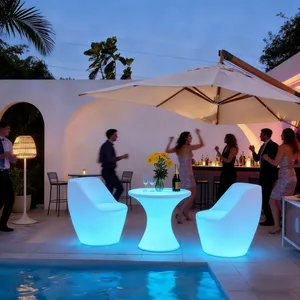 Light up Night Club Lounge Outdoor High Top Cocktail Led Bar Furniture Table and Chairs Led Round Tables for Event Party Garden thumbnail-3