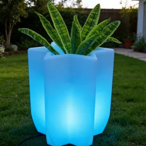 Hexagonal Star Luminous Flower Pot LED Battery AC Powered Landscape Outdoor Decoration Three Color White Light RGB thumbnail-4
