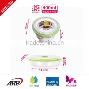 400ml Round Foldable Silicone Food Storage With Silicone Lid Non-stick BPA FREE FDA LFGB DGCCRF thumbnail-1