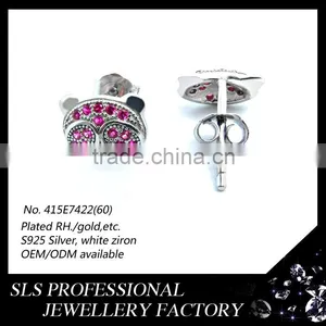 Animal Jewelry for the Panda Head With Ruby Stones Micro Paved White Gold Plated Stud Earrings for Kids thumbnail-1