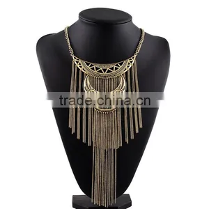 Exotic Crescent Moon Imitation Jewellery Antique Gold Chain Statement Necklace thumbnail-2