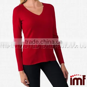 Cashmere Women's 100% Cashmere Long Sleeve Pullover V Neck Sweater thumbnail-1