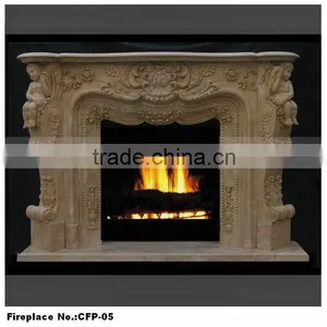 Yellow Children Angel Carved Stone Fireplace Mantels thumbnail-1