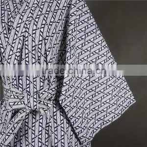 Cool Traditional Japanese Male Kimono Men's Robe Yukata 100% Cotton Men's Bath Robe Kimono Sleepwear With Belt thumbnail-4