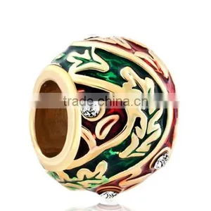 Christmas Leaf Easter Egg Charm Bead Clear White Birthstone Jewelry Bead Christmas Gift Jewelry Enamel Silver Bead thumbnail-1
