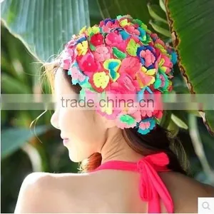Swimming Caps Long Hair Swim Cap Pleated Cloth Fabric Bathing Hats Lycra Beanie Hat for Adult Men Women thumbnail-4