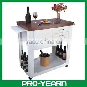 Stylish Modern Wooden Kitchen Serving Trolley With Food Keeping Drawers and Wine Bottle Holders and Casters thumbnail-1