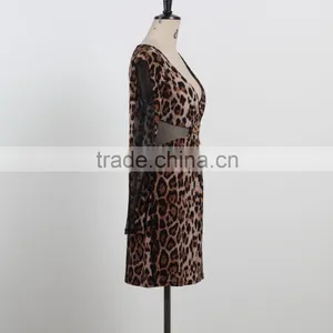 NEW ARRIVAL Sexy Leopard Bodycon Dress 2016 Deep V Neck Net Dress Custom Dress Supplier thumbnail-4
