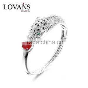 925 Sterling Silver Crystal Liod Head Bangle Bracelet SBG425W thumbnail-1