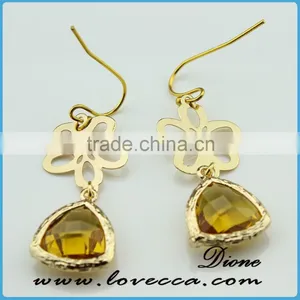 Newest Design Raw Brass Two Fashion Gemstone Earrings thumbnail-2