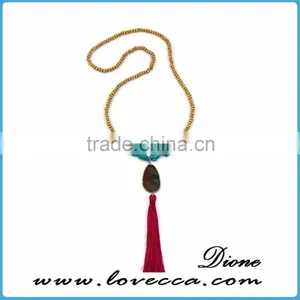 Christmas Hot Gift Fashion Synthetic Gemstone Tassel Necklace With Jesus Cross thumbnail-2
