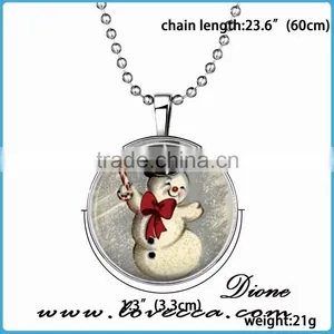 Vintage Custom Necklace Merry Christmas Glass Cabochon Memories Art Photo With Snowman Pendant Necklace thumbnail-1