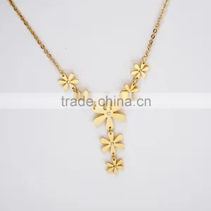 Long Connected Flower Necklace Stainless Steel Women Jewelry Sets Wholesale thumbnail-3