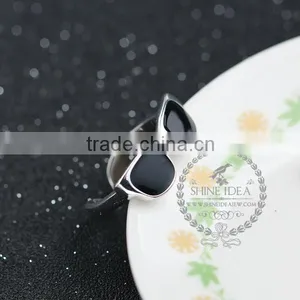 925 Solid Sterling Silver Glue Black Sun Glasses Adjustable Ring Fashion Women Jewelry 6260560 thumbnail-3