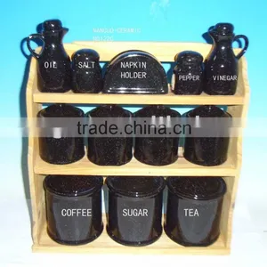 12pcs Condiment Set With Wooden Stand Ceramic Spice Jar thumbnail-1