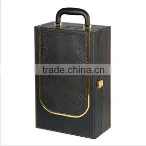 Chinese Factories Wholesale Custom High-grade Leather 2 Bottles of Red Wine Box, Black Beautiful Gift Box thumbnail-1