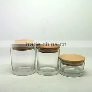 Clear Round Glass Candle Jars Candle Holders With Bamboo Lid thumbnail-2