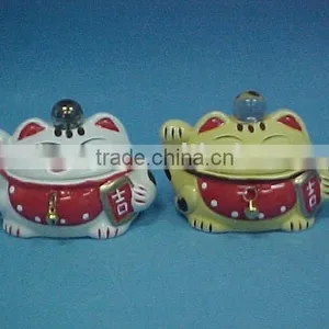 Feng Shui Rice Cake Lucky Cat-pottery Coin Bank-japanese Style thumbnail-1