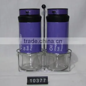 New Design Food Grade Oil Vinegar Cruet Set Salt and Pepper Cruet With Metal Stand thumbnail-3