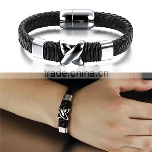 2017 Custom Mens Wholesale Black Braided Leather Bracelet thumbnail-4